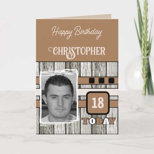 Faux wood rustic 18th brown photo birthday card