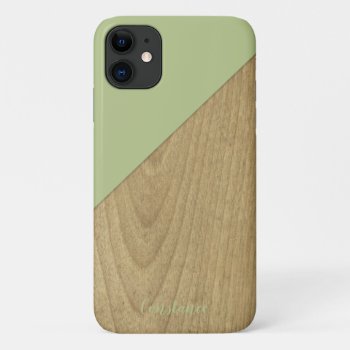 Faux Wood Sage Green & Beige Iphone 11 Case by camcguire at Zazzle