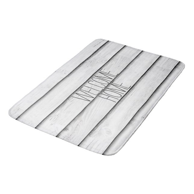 Faux Wood Slats | White | Customizable Bathroom Mat (Angled)