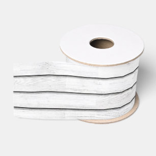 Faux Wood Slats White Customizable Grosgrain Ribbon
