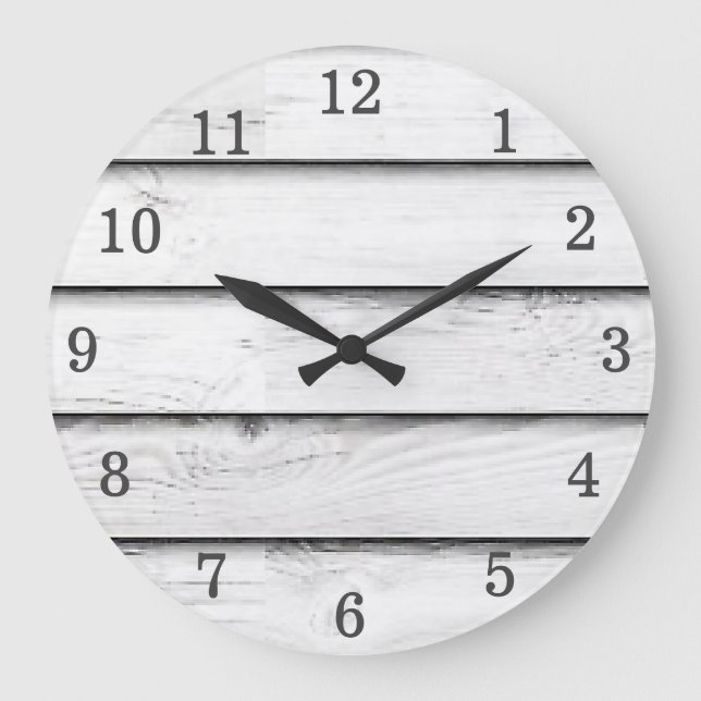 Faux Wood Slats | White | Customizable Large Clock (Front)