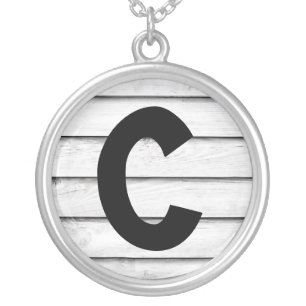 Faux Wood Slats   White   Customizable Silver Plated Necklace