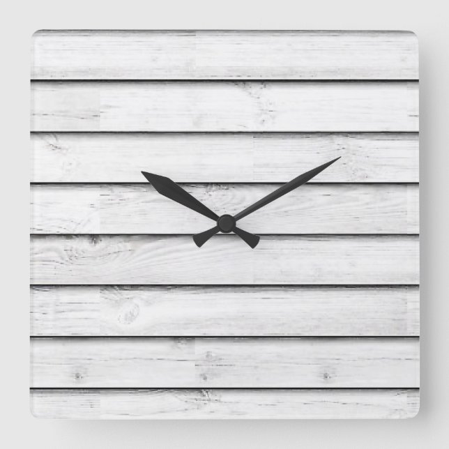 Faux Wood Slats | White | Customizable Square Wall Clock (Front)