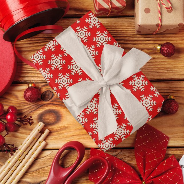 Faux Wood Snowflake Pattern On Solid Red Wrapping Paper (Creator Uploaded)