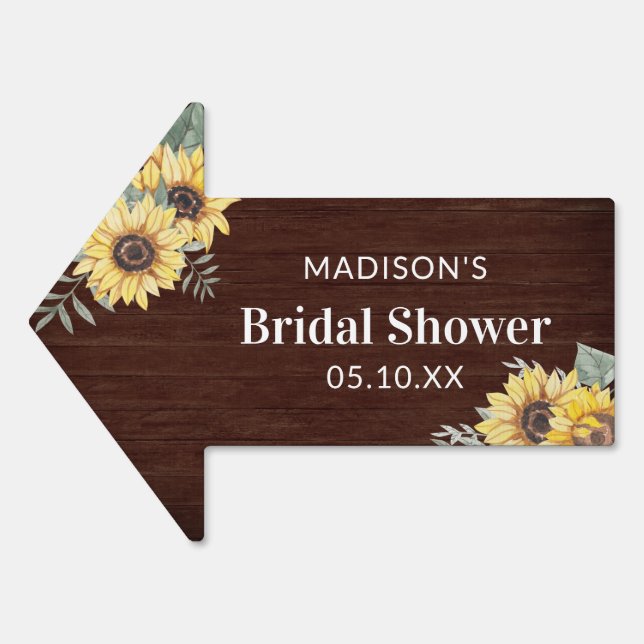 Faux Wood Sunflower Bridal Shower Directional Sign (Front)