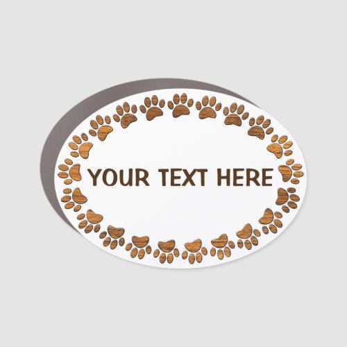 Faux Wood Texture Dog Paw Print Frame Car Magnet