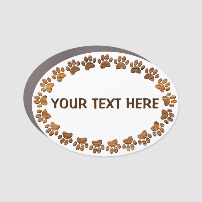 Faux Wood Texture Dog Paw Print Frame Car Magnet (Front)