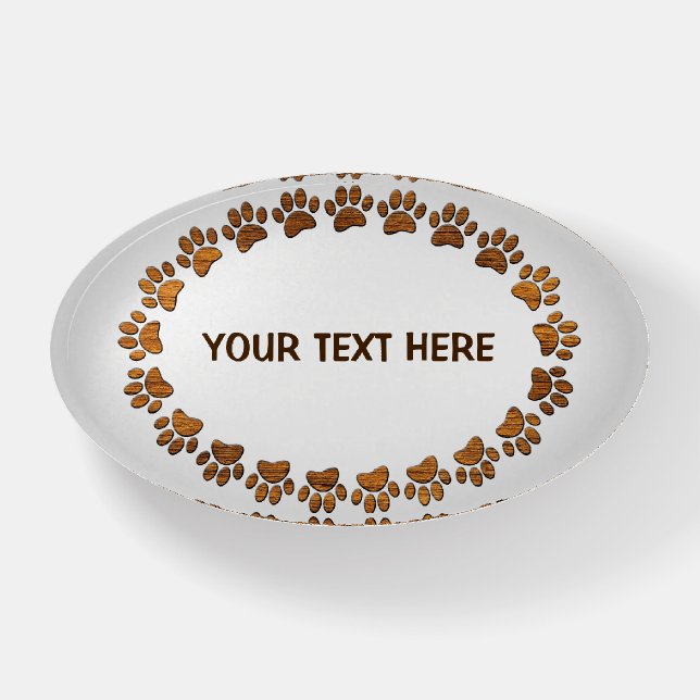 Faux Wood Texture Dog Paw Print Frame Paperweight (Front)