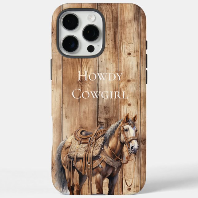 Faux Wood Western Cowboy Cowgirl Horse Case-Mate iPhone Case (Back)