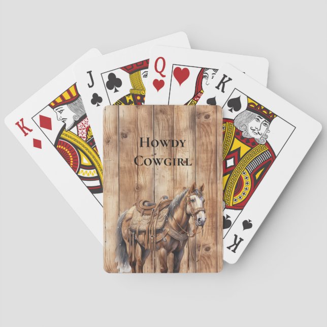 Faux Wood Western Cowboy Cowgirl Horse  Poker Cards (Back)