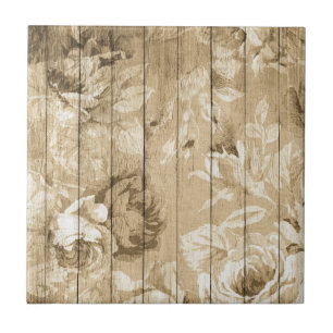Faux wood with Roses Ceramic Tile