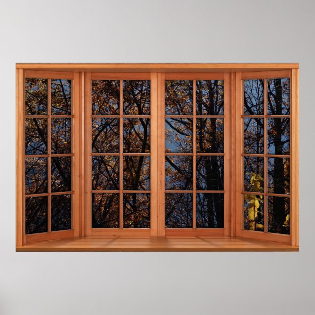 Faux Wooden Bay Window Illusion - Autumn Trees Poster (Front)