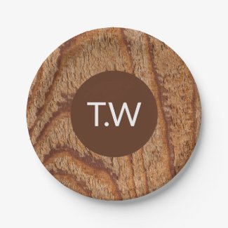 Faux Wooden Custom Initials Paper Plates