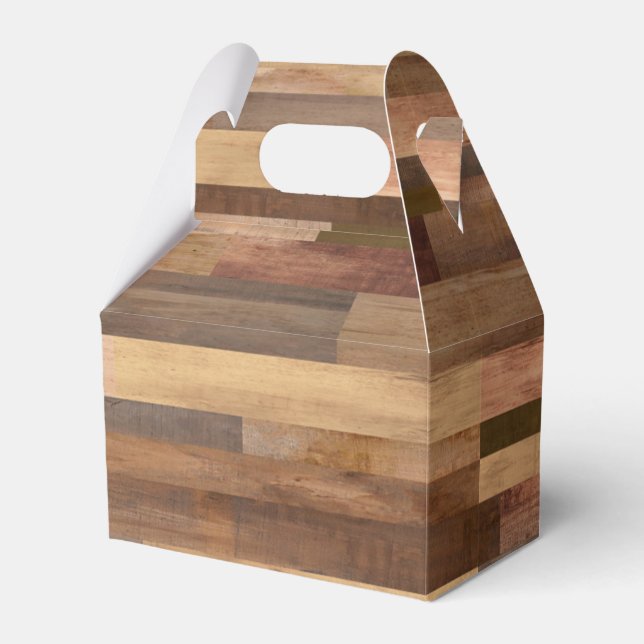 Faux Wooden Plank Timber Design Gable Favor Boxes (Front Side)