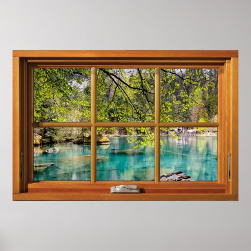 Faux Wooden Window Illusion _ Lagoon Lake Scene Poster