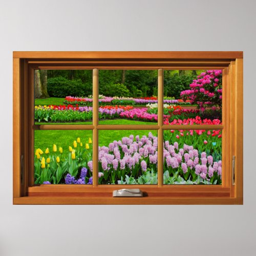 Faux Wooden Window Illusion _ Spring Garden Poster