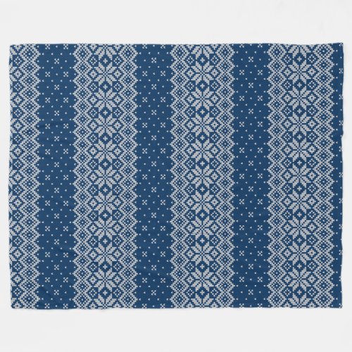 Faux Wool Knitting Pattern Blue and White  Fleece Blanket