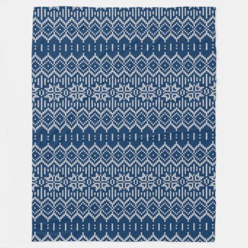 Faux Wool Knitting Pattern Blue White Fleece Blanket