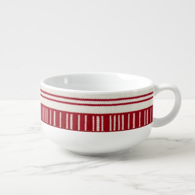 Faux Wool Red White Christmas Festive Soup Mug (Left)