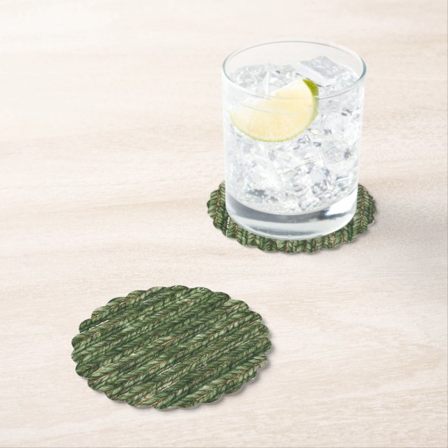 Faux Woven Green Threads Paper Coaster (Insitu)