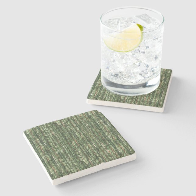Faux Woven Green Threads Stone Coaster (Side)