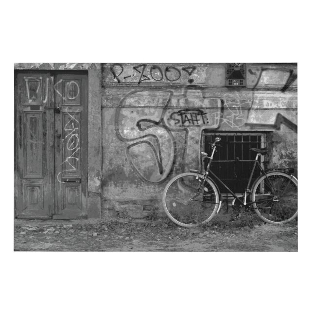 Faux Wrapped Canvas - Bike Leaning Against Wall (Front)