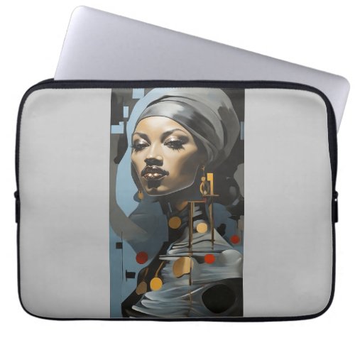 Faux Wrapped Canvas Gray Woman Multi Print Laptop Sleeve