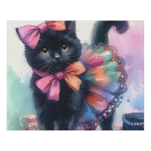 Faux Wrapped Canvas Print Fashion Black Cat
