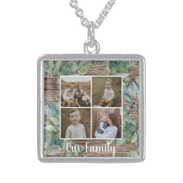 Faux Wrapped Canvas Print Sterling Silver Necklace (Front)