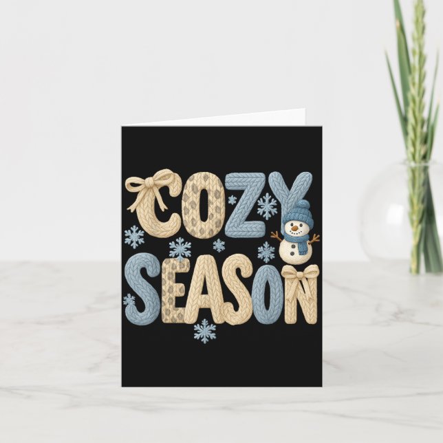 Faux Yarn Cozy Season Winter, Merry Bright Christm Card (Front)