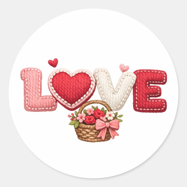Faux Yarn Crochet Love Sticker – Fuzzy Cherry Vale (Front)