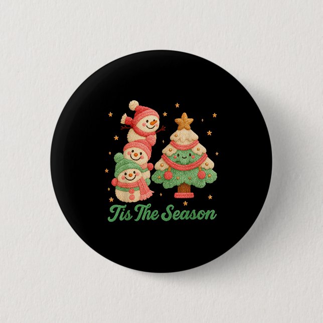 Faux Yarn Crochet Snowman And Christmas Tree  Button (Front)