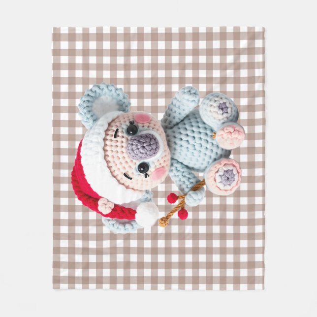 Faux Yarn Notch-Hook Koala Christmas Design Fleece Blanket (Front)