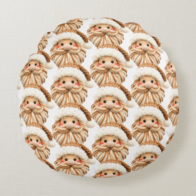 Faux yarn notch-hook Santa face Christmas Round Pillow (Front)