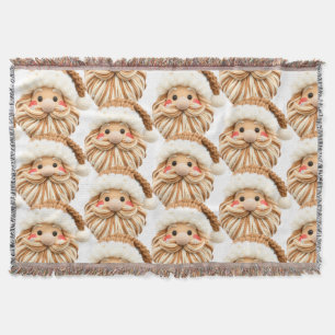 Faux yarn notch-hook Santa face Christmas Throw Blanket