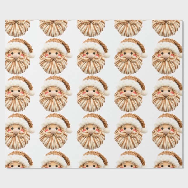 Faux Yarn Notch-Hook Santa Face Christmas Wrapping Paper (Flat)
