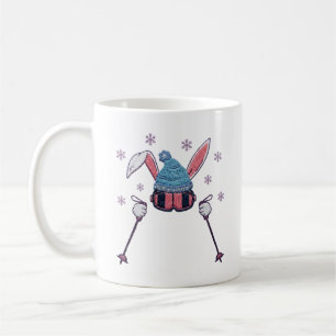 Faux yarn skiing rabbit winter humor coffee mug