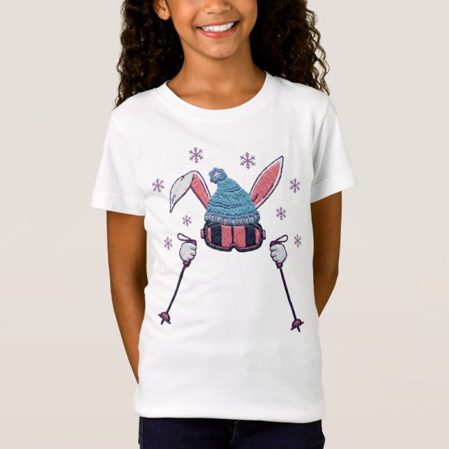 Faux yarn skiing rabbit winter humor T-Shirt (Front)
