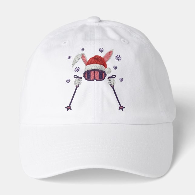 Faux yarn skiing rabbit with Santa hat winter humo (Front)