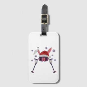 Faux yarn skiing rabbit with Santa hat winter humo Luggage Tag