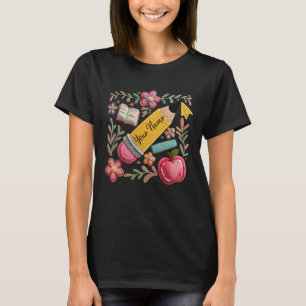 Faux Yarn Texture Pencil Custom Name Teacher T-Shirt
