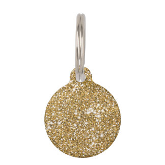 Faux Yellow Glitter Texture Look &amp; Pet's Info Pet ID Tag