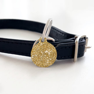 Faux Yellow Glitter Texture Look &amp; Pet's Info Pet ID Tag