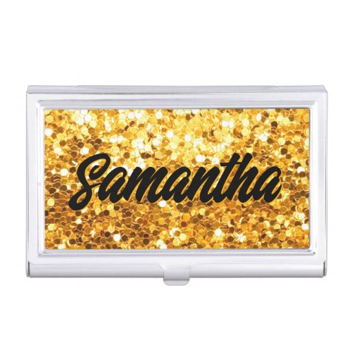 Faux Yellow Gold Sequins Business Card Case