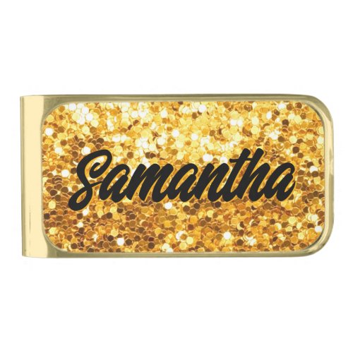 Faux Yellow Gold Sequins Gold Finish Money Clip