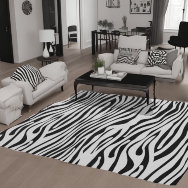 Faux Zebra Rug - Black and White Zebra Rug 8x10 (Black and White Zebra Rug. Zebra stripes Animal Print  pattern living room 8x10 area rug carpet)