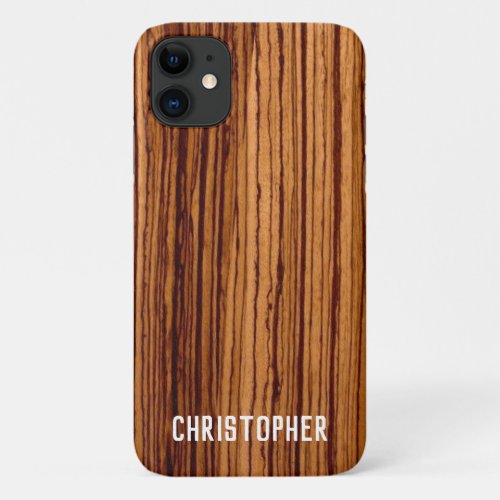 Faux Zebra Wood Grain Custom Personalized iPhone 11 Case