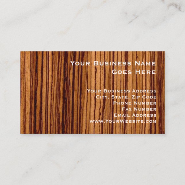 Faux Zebrawood Woodgrain Executive Business Card (Front)
