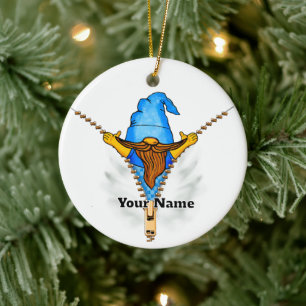 Faux Zipper Gnome Ceramic Ornament