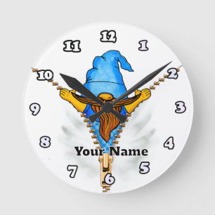 Faux Zipper Gnome Round Clock
